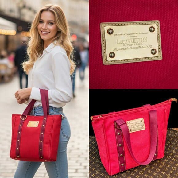 LOUIS VUITTON Cabas Antigua MM Red Purple Tote - Picture 3 of 15